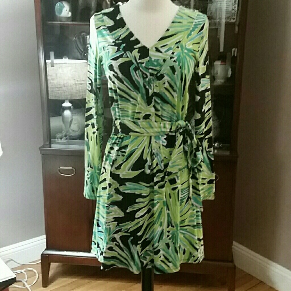 Lilly Pulitzer Green & Black Palm Belted Dress